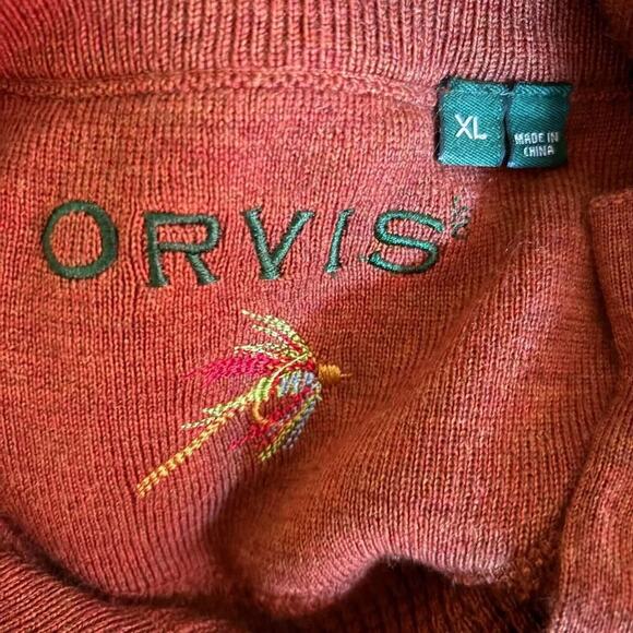 Orvis Men's Size XL Rust Orange Button Front Merino Wool Pullover Sweater - Picture 3 of 4